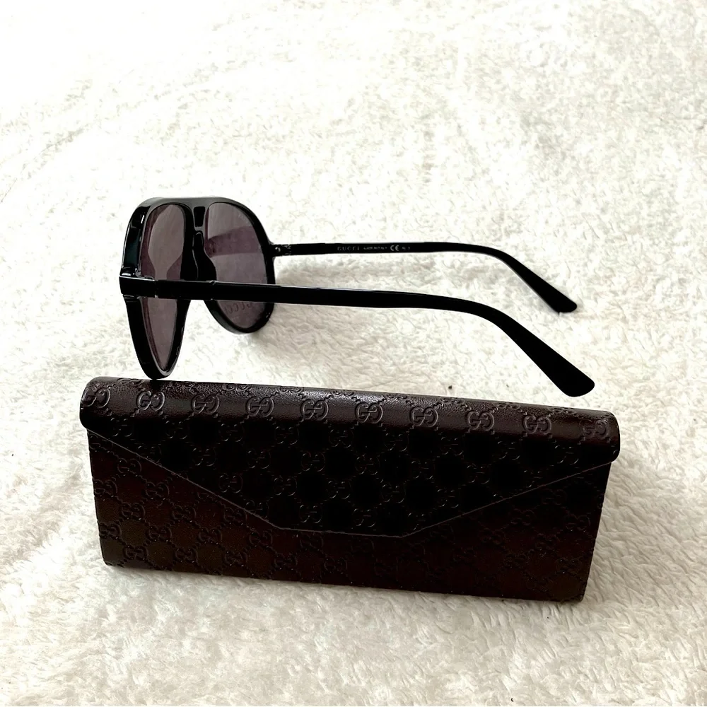 NWB Authentic Gucci GG 1646/s Unisex Aviator Sunglasses Black Brown - Picture 2 of 8